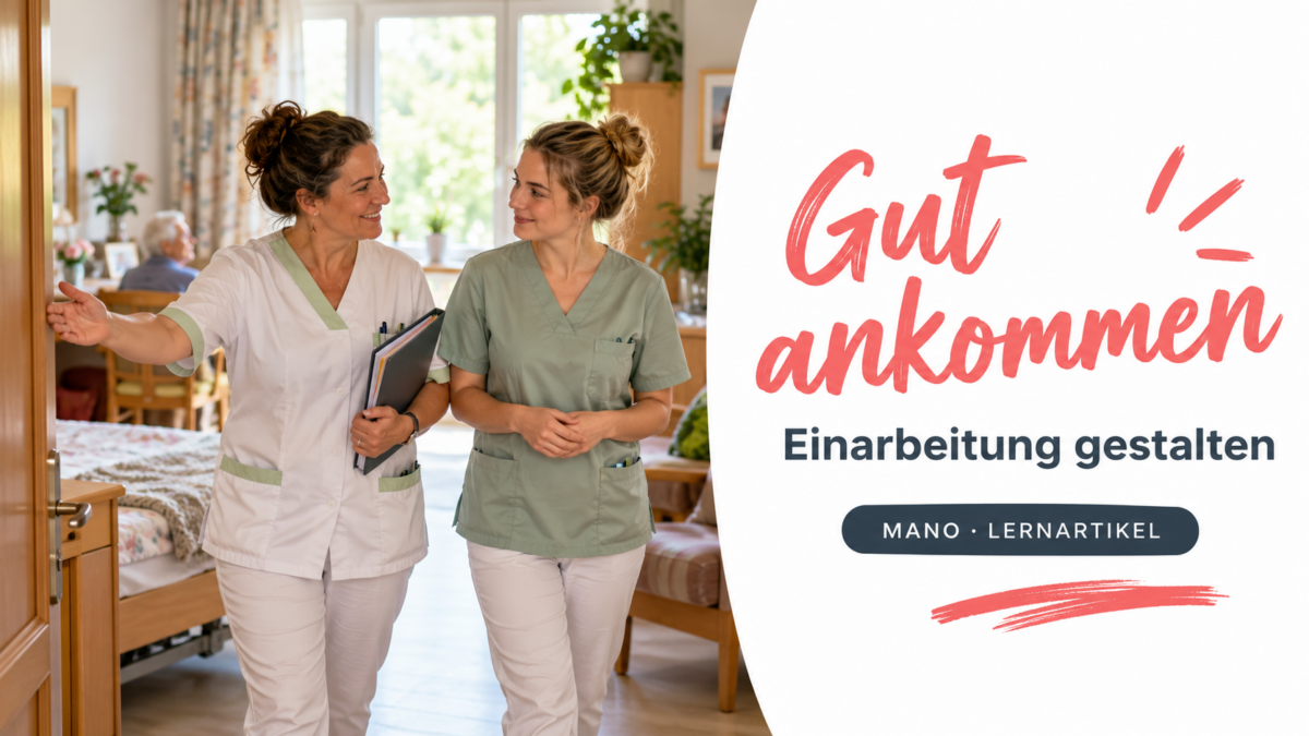KI-Symbolbild zum MANO-Fachartikel: Einarbeitung planen: neue Mitarbeitende und Praktikantinnen begleiten. Orientierung, angeleitete Übung und Rückmeldung verbinden.