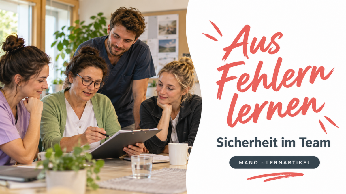 KI-Symbolbild zum MANO-Fachartikel: Fehlerkultur: Beinahe-Ereignisse im Team zum Lernen nutzen. Sachlich berichten, Bedingungen verstehen, Maßnahmen prüfen.