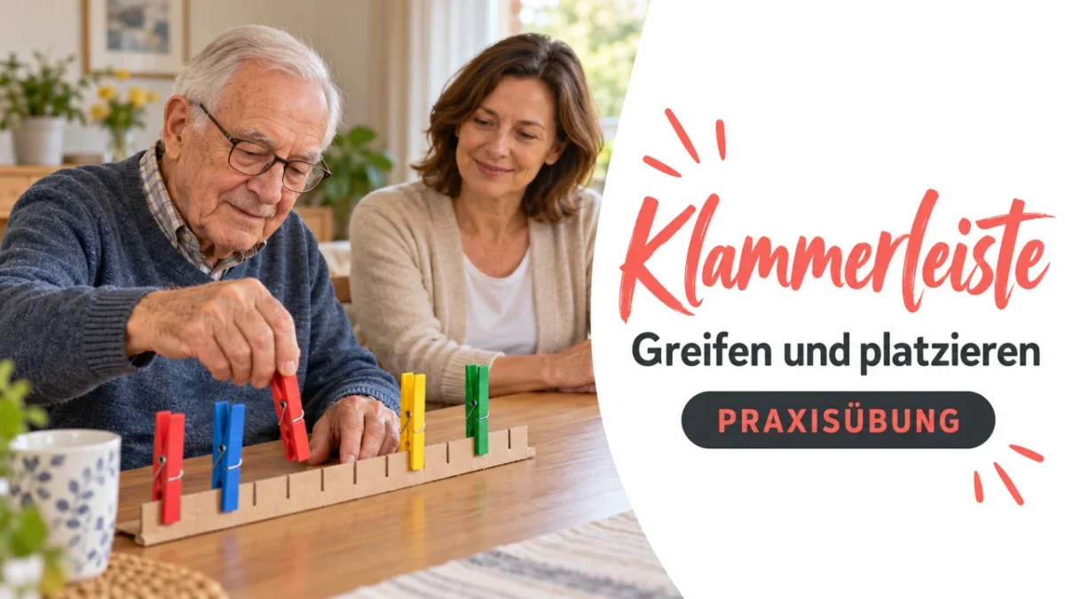 KI-Symbolbild: Ein älterer Mann befestigt große Klammern an einer Leiste.