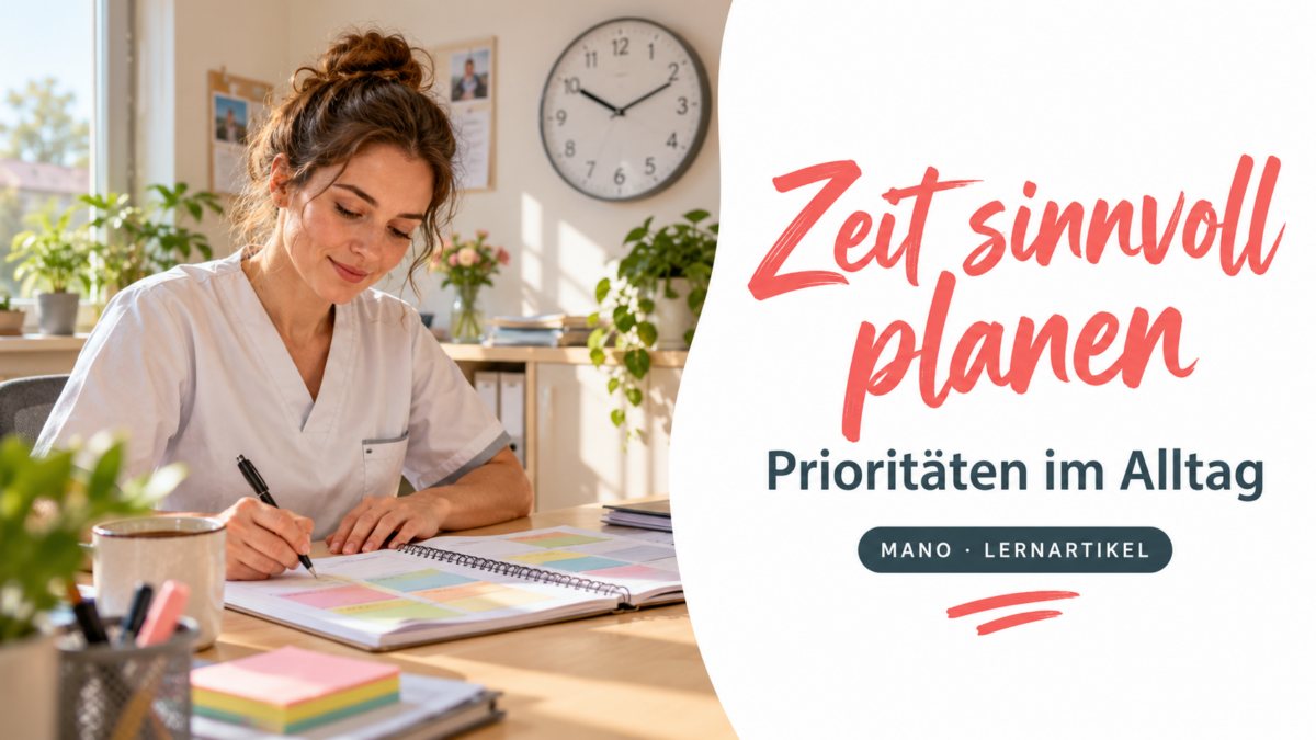 KI-Symbolbild zum MANO-Fachartikel: Selbst- und Zeitmanagement: Prioritäten im Betreuungsalltag klären. Realistisch planen und Überlastung sichtbar machen.